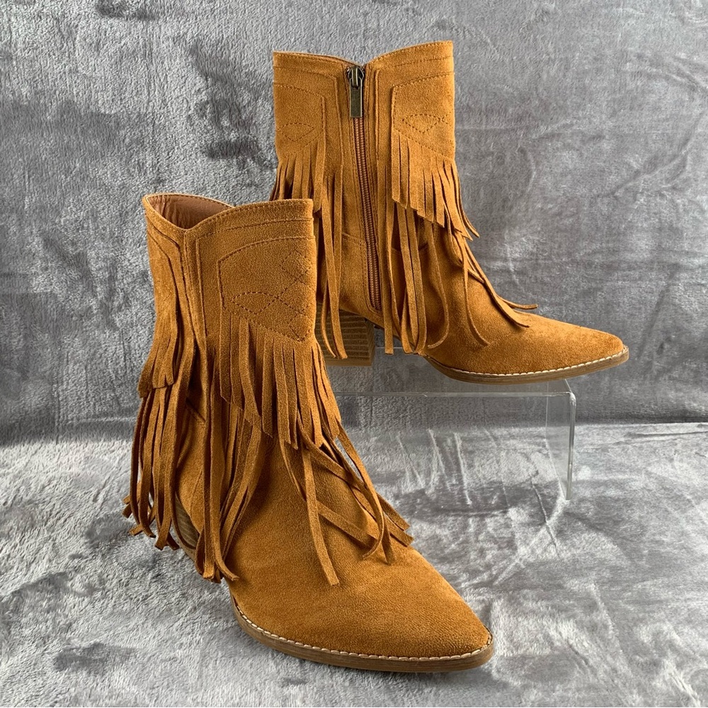 Beast Fashion Faux Suede Fringe Bootie Women's‎ Size 7.5  Cowgirl Festival Boho